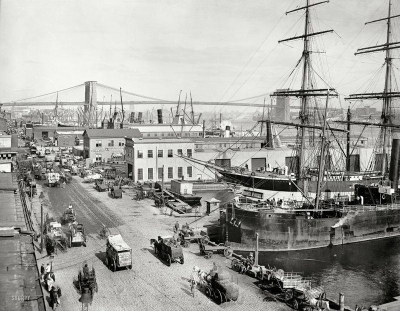 1900s – Travelers Boarding Steamships In New York Harbor