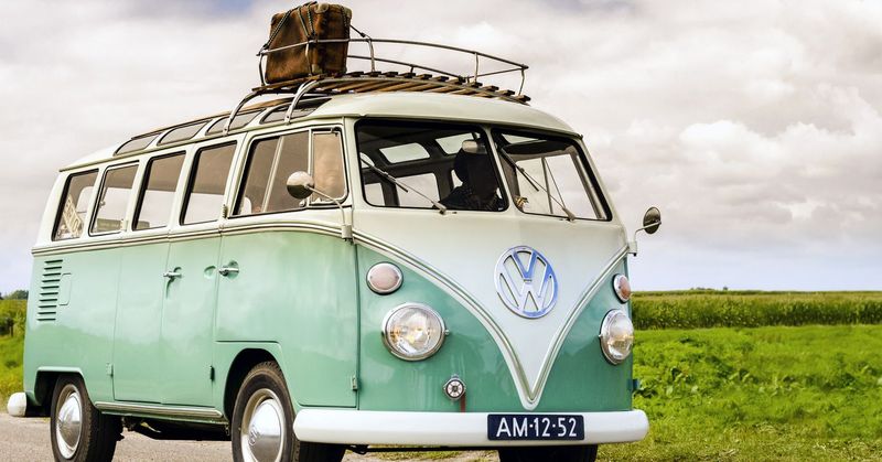 1970s – Hippies On A VW Bus Road Trip In California