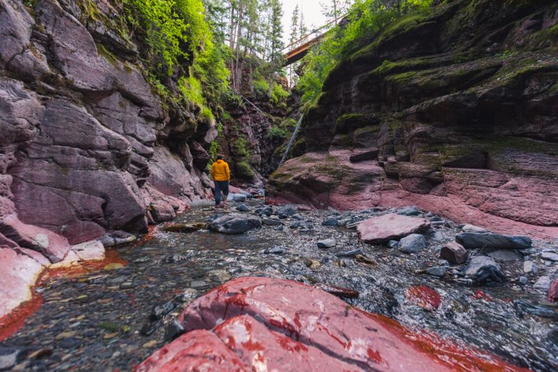 Cross a river barefoot through redrock
