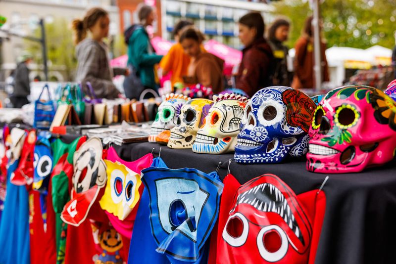 Artisan Booths With Handcrafted Goods And Textiles