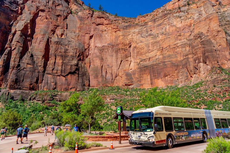 Ride the Zion shuttle with views on loop