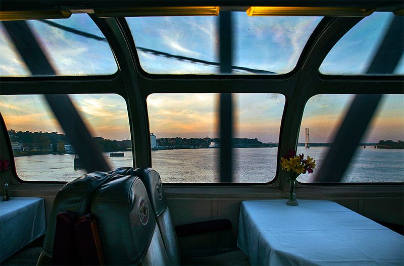 Sunrise from a panoramic dome car