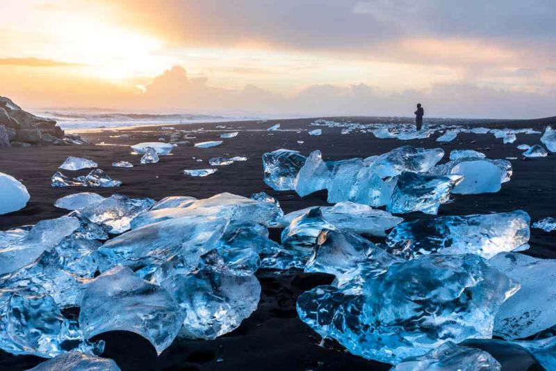 Midnight Sun Over Iceland's Diamond Beach