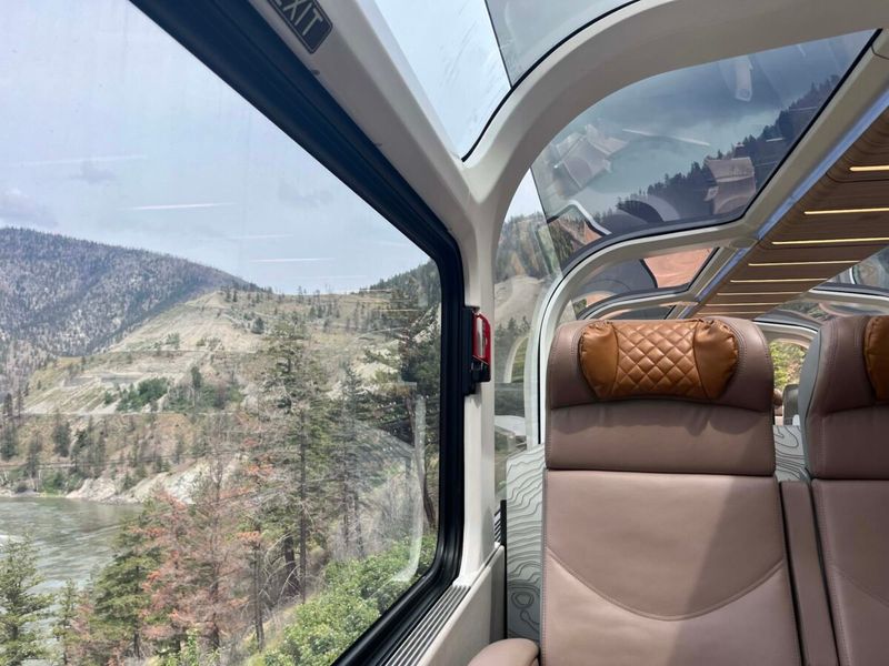 Dining car with a moving mountain view