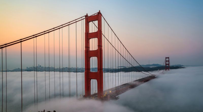 The Golden Gate Bridge On A Foggy Morning